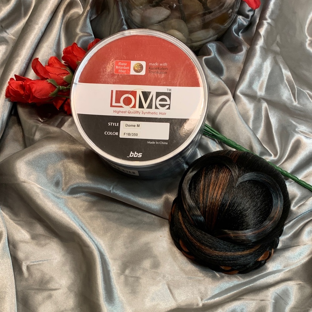 🌹LoMe • Hair Dome w/ Heart shape Synthetic Hair Bun - Black w/ Brown Highlights